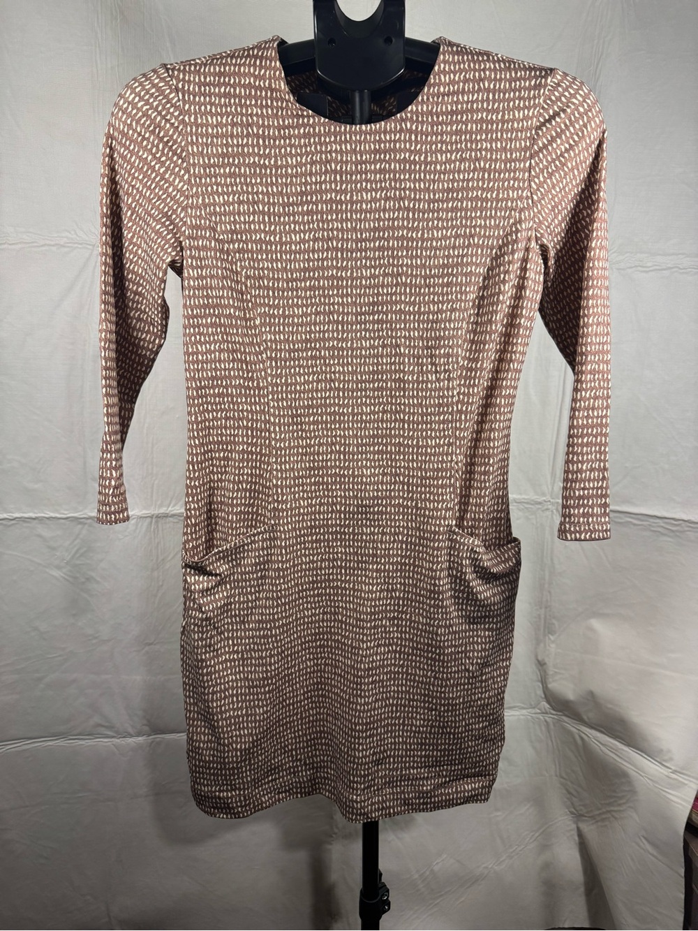 J. McLaughlin Catalina Cloth Brown Cream Geometric Print 3/4 Sleeve Dress XS